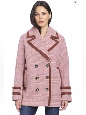 Draper James Women’s Pink Plaid Peacoat Double Breasted Jacket Coat Size XL